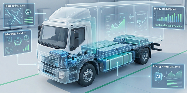 Commercial EV truck with system overlay